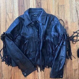 Natural Reflections Dark Leather Fringe Jacket